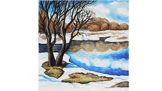 Уроки рисования. Как нарисовать  раннюю  весну  How to draw spring  season | Art School