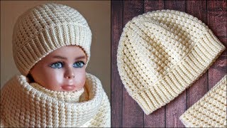 Шапка крючком | Комплект шапка и снуд крючком