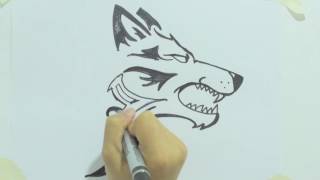 How to draw a tribal wolf head (როგორ დავხატოთ მგლის თავი)