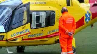 Tej maszyny już nie ma-start helikoptera LPR Agusta A109 Power ze stadionu w Łowiczu.