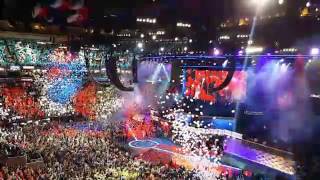 Fireworks and balloons as Hillary Clinton completed her acceptance speech