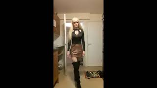 Crossdresser - Leather Skirt and Thigh Highs