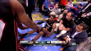 LeBron James Steps On Fan, Tweaks Ankle - Heat @ Knicks 4/15/2012