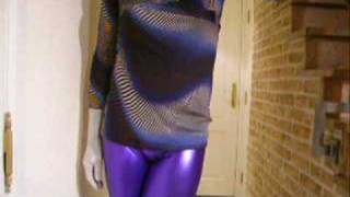 Blue wetlook  shiny spandex leggings - crossdresser