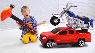 Max play with MAGIC HUGE HAMMER and Increased toy cars and helicopter