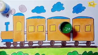 Learn to paint - learn to color - draw trains - learn painting for kids