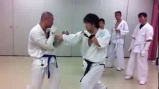 起こりが見えず反応しても避けきれない突き Inevitable attack of Karate