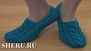 Следки с косами без шва спицами Урок 149