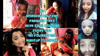 Morning Routine| Paraben Free Summer Skin Care Routine|Everyday Easy No Foundation  Makeup Tutorial