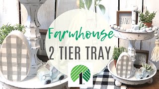 DOLLAR TREE DIY | FARMHOUSE 2 TIERED TRAY | THRIFT TO TREASURE DIYS | SPRING DIYS 2020
