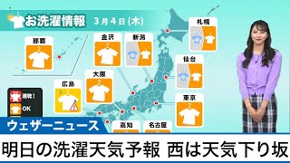 3月4日(木)の洗濯天気予報　西は天気下り坂