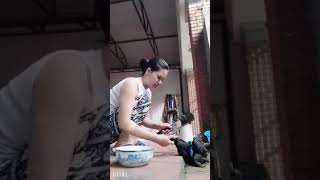 Women slaughter chicken