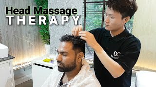 Relaxing head massage therapy in professional saloon ASMR videos.