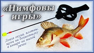 "Нимфовы игры" - ловля окуня, плотвы, щуки на безмотылку в январе на малой речке