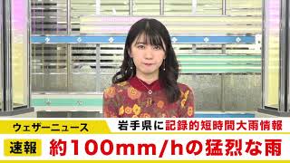 記録的短時間大雨情報　岩手釜石市で時間100mm超