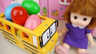 Poli school bus Surprise eggs and Baby doll refrigerator toys play