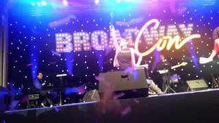 Lesli Margherita shooting a confetti canon on me during the BroadwayCon finale
