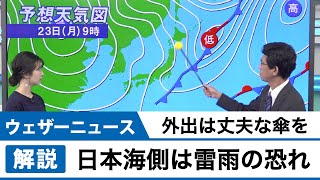 日本海側は雷雨の恐れ 北海道は今夜再び積雪も