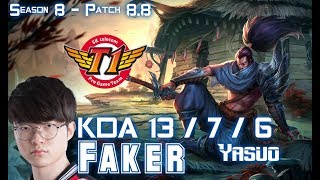 SKT T1 Faker YASUO vs CORKI Mid - Patch 8.8 KR Ranked