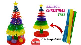 DIY RAINBOW CHRISTMAS TREE from Drinking Straw | pohon natal rainbow dari sedotan
