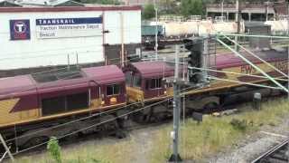 EWS 66134, 66024, 66059 & 66031 with Departmental Train at Bescot 06.06.11