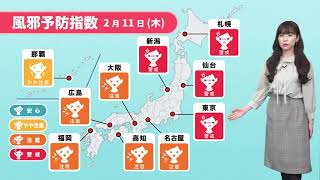 2月11日(木)風邪ひき予報　東日本から北日本で警戒