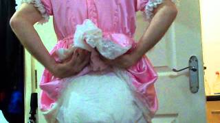 little satin sissy big baby dress and diaper till i do a big poop.