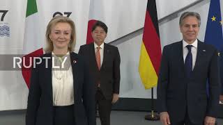 UK: G7 foreign ministers pose for group photo as meeting gets underway in Liverpool