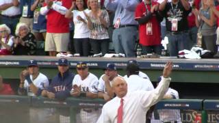 Nolan Ryan throws out 1st pitch to Pudge Rodriguez Game 3 2010 World Series Texas SF