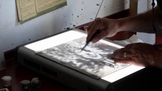 Retouching of wet plate collodion negative on glass