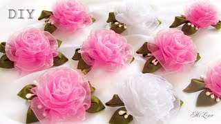 ПРОСТЫЕ РОЗОЧКИ ИЗ ОРГАНЗЫ, МК / DIY Beautiful Organza Roses (simple way)