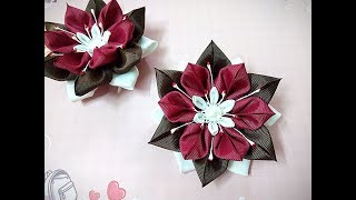 Необычные резинки заколки канзаши из лент/ hair clips ribbon kanzashi DIY
