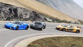 LaFerrari vs Porsche 918 vs Mclaren P1 at Transfagarasan / Assetto Corsa / mountain Road