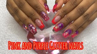 Acrylic Nails Purple and Pink Glitter Ombre Nails