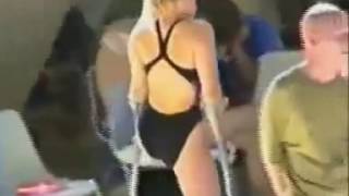 amputee girl swimmer with crutches
