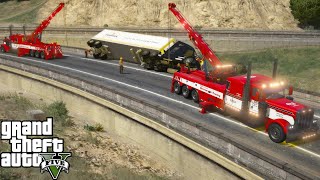 GTA 5 Real Life Mod #249 Ace Towing Heavy Wrecker Rotator Flipping A Overturned Semi Truck & Trailer
