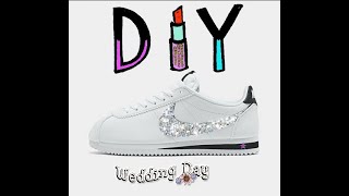 Bling White Nike Classic Cortez Leather Sneakers- DIY