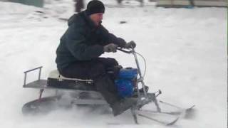 Самодельный мини-снегоход.Тест-драйв.