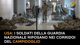 USA: i soldati della Guardia Nazionale riposano nei corridoi del Campidoglio
