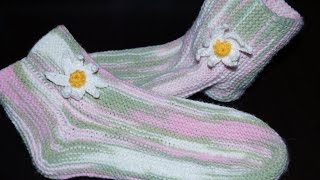 Вязание спицами для начинающих. Носки на 2 спицах /// Knitting for beginners. Socks on 2 needles