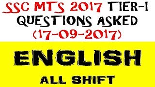 SSC MTS 2017 TIER-I || 17-09-2017 || All Shift || ENGLISH QUESTIONS