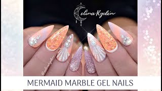 TUTORIAL + CHIT CHAT | MERMAID SEASHELL MARBLE STILETTO GEL NAILS