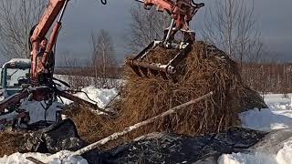 Грейферный погрузчик в работе.