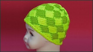 Вязание шапки крючком. Шапка энтерлак. Шапка крючком. Тунисское вязание. (cap enterlak)