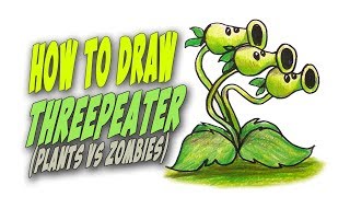 How To Draw Threepeater from Plants vs Zombies – Mr. Cute Cartoon Drawing Club