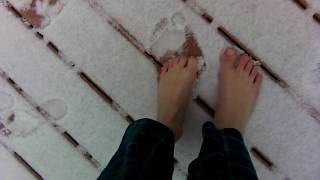 Stepping in snow barefoot