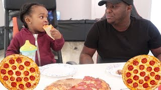 PIZZA MUKBANG W/ 2 YEAR OLD ( where has woo wop mom been ? )