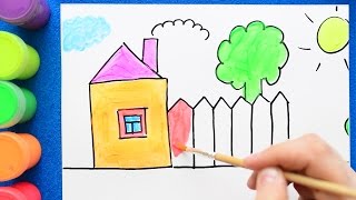 Учимся как нарисовать дом и машину. Учим цвета. Раскраска.
