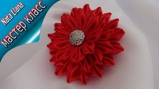 Трехслойный цветок КАНЗАШИ.Украшение для волос из ленты./ KANZASHI