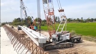 Toàn cảnh vận chuyển Dầm cầu 70 tấn lên xe đầu kéo- hai xe cẩu lấp đặc Dầm lên bể cầu